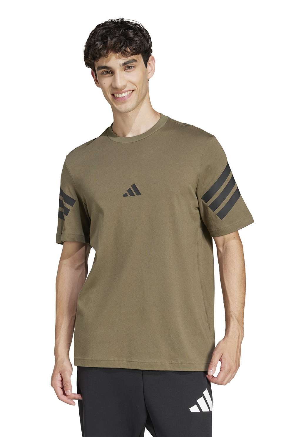 adidas Sportswear, Tricou din bumbac cu 3 dungi Future Icons, Negru, Kaki, M