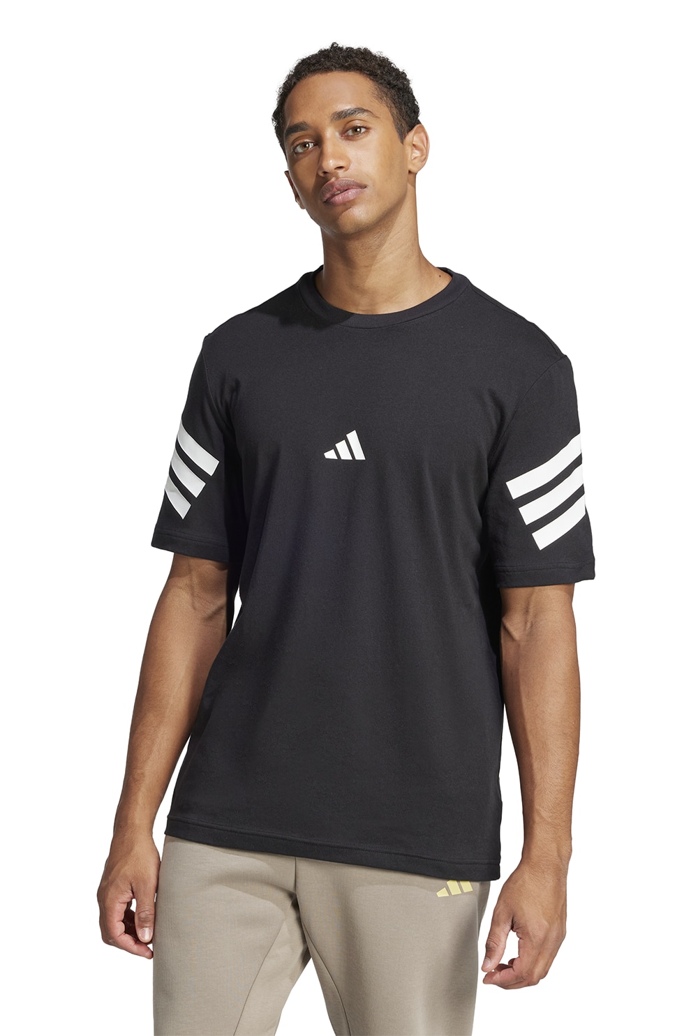 adidas Sportswear, Tricou din bumbac cu 3 dungi Future Icons, Negru, S