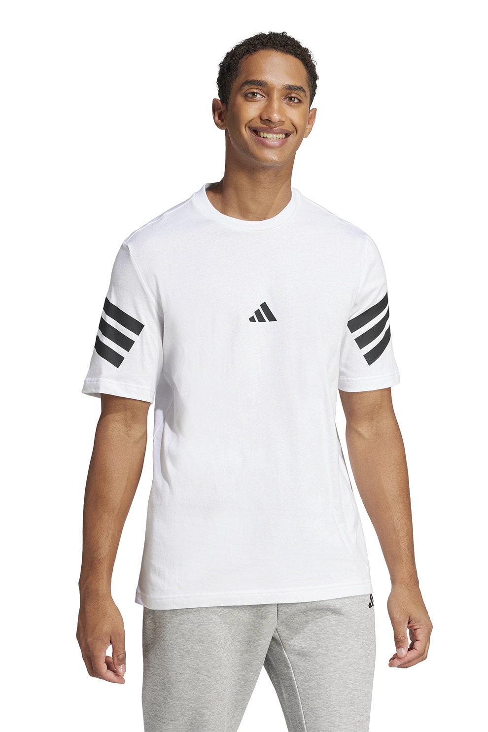 adidas Sportswear, Tricou din bumbac cu 3 dungi Future Icons, Alb, Negru, L