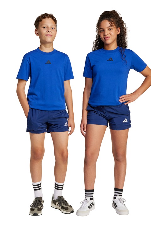adidas Sportswear, Pantaloni scurti cu snur si logo, Albastru inchis, Alb optic, 140 CM