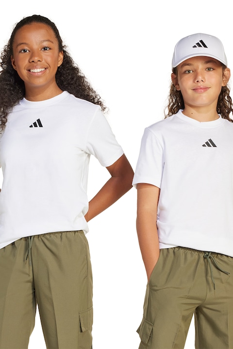 adidas Sportswear, Тениска с овално деколте и монограм, Избеляло черно/Бял