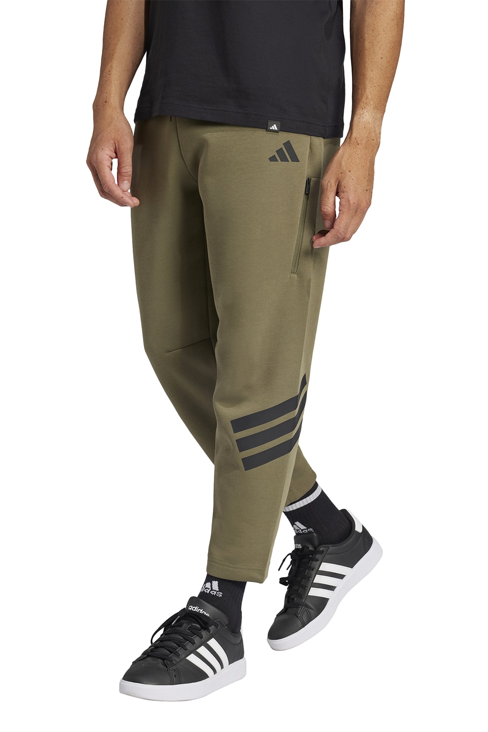 adidas Sportswear, Pantaloni de trening cu croiala conica si logo, Negru, Verde masliniu, M