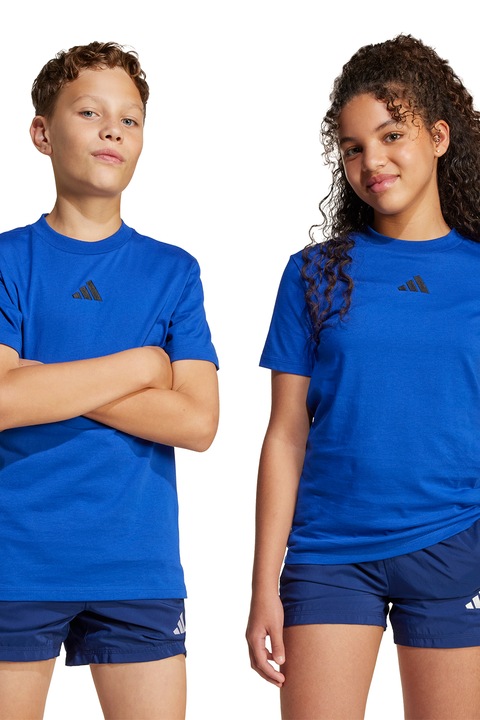 adidas Sportswear, Kerek nyakú pamutpóló, Fekete/Királykék