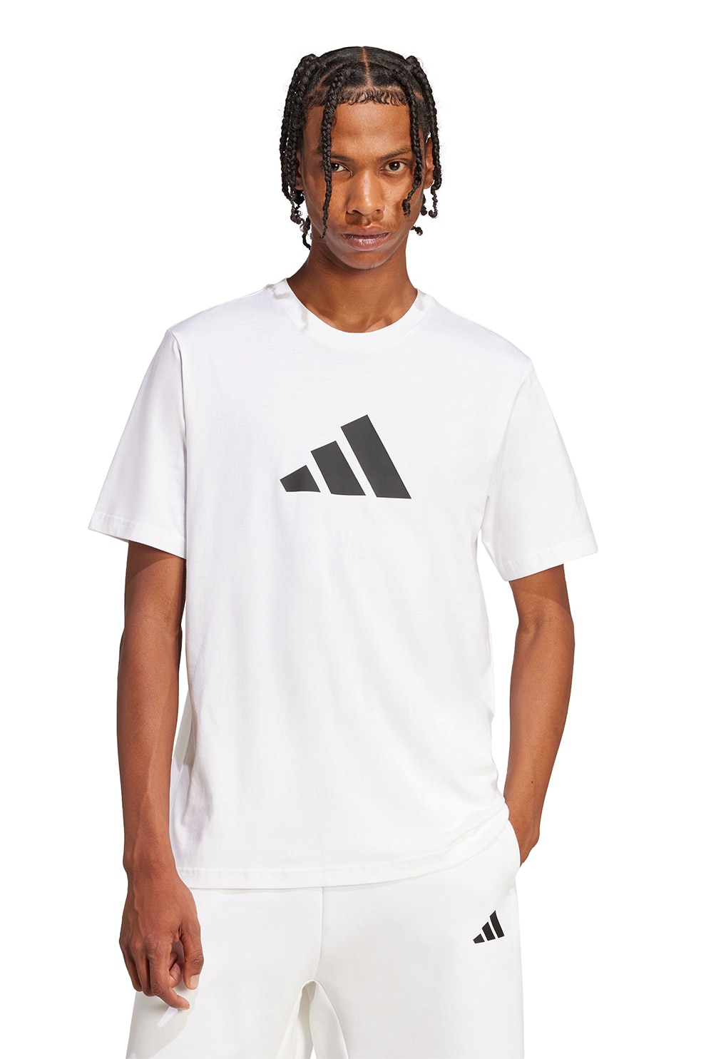 adidas Sportswear, Tricou cu imprimeu logo, Negru, Alb optic, XL