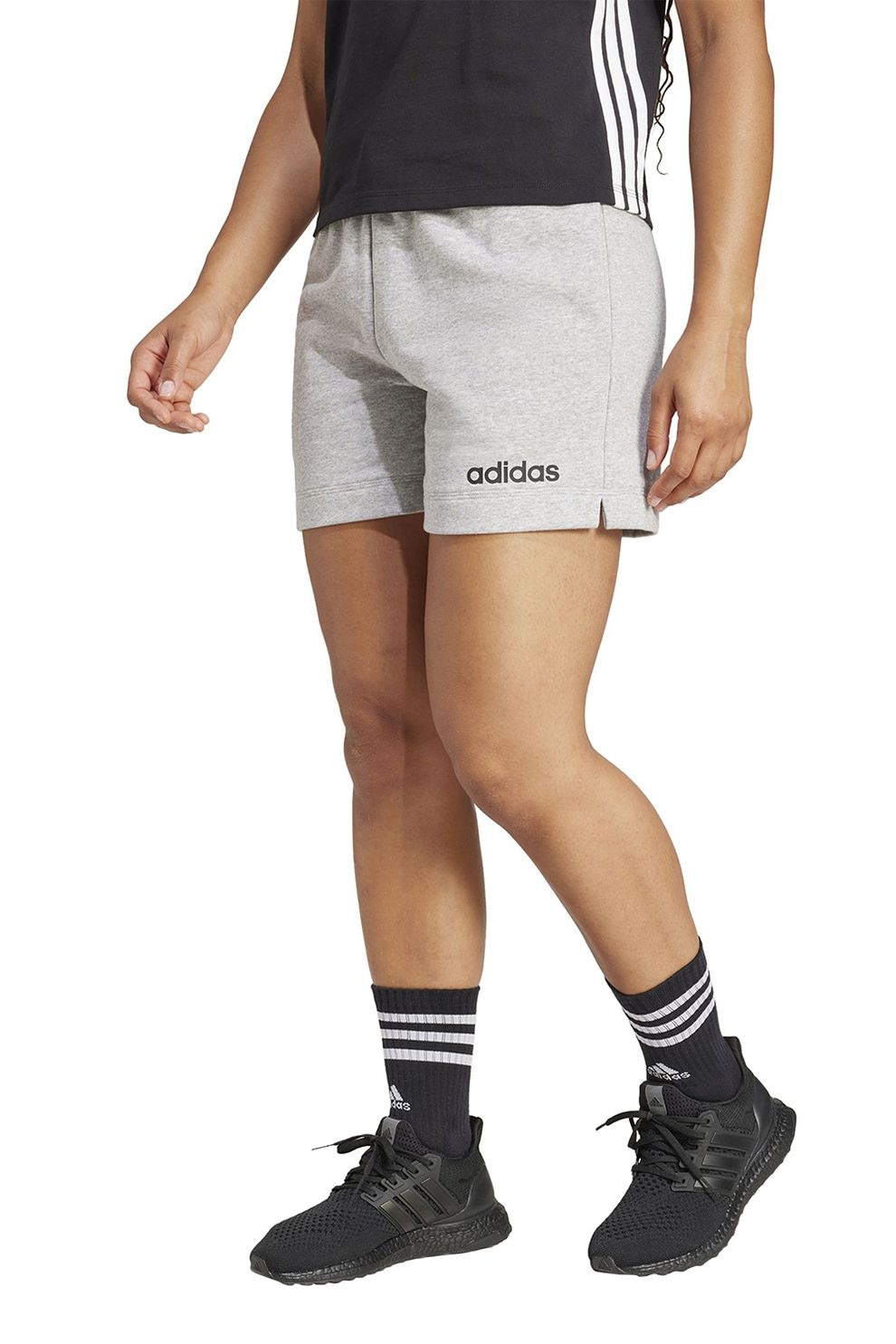 adidas Sportswear, Pantaloni scurti din amestec de bumbac cu logo, Gri deschis melange, S