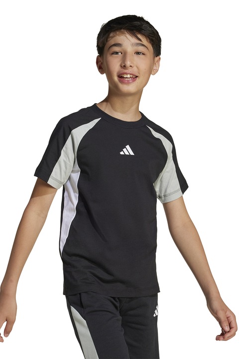 adidas Sportswear, Pamutpóló raglánujjakkal, Fekete/Törtfehér