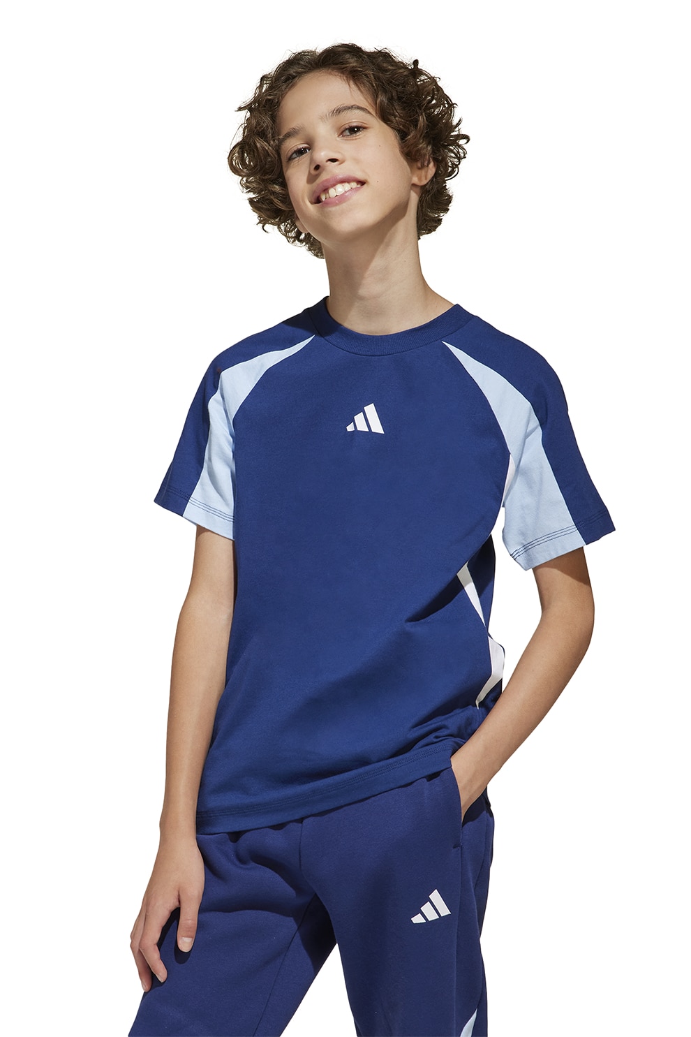 adidas Sportswear, Tricou de bumbac cu maneci raglan, Alb, Albastru inchis, Albastru deschis, 140 CM