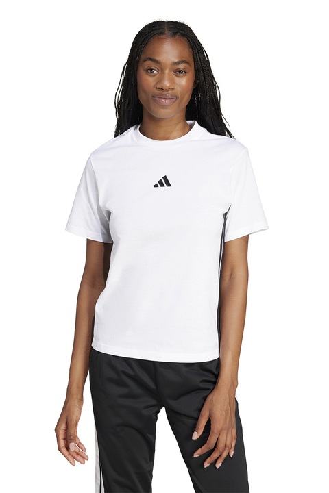 adidas Sportswear, Tricou din bumbac cu decolteu la baza gatului, Alb/Negru