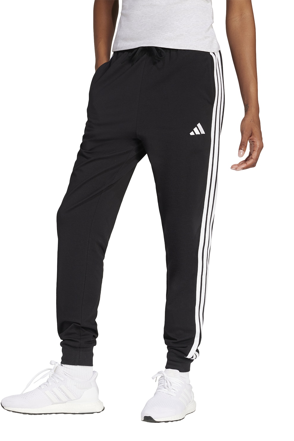 adidas Sportswear, Pantaloni de trening cu buzunare laterale si snur, Negru, L
