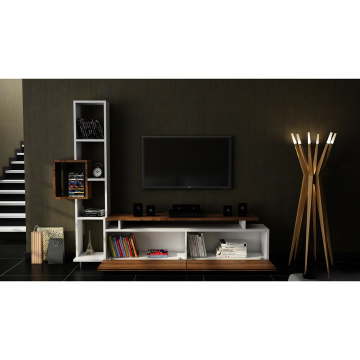 Comoda TV Tulip Woody Fashion, 160x29.5x46.8 cm, Alb, Nuc