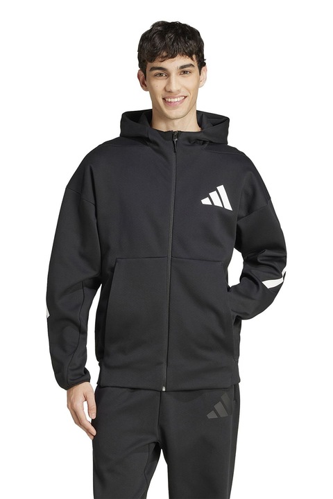 adidas Sportswear, Худи Z.N.E. с цип, Бял/Черен