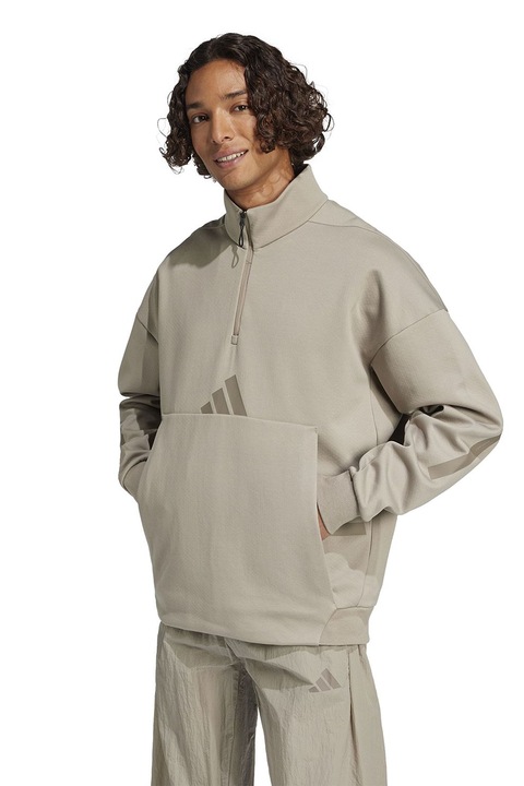 adidas Sportswear, Bluza de trening cu fermoar scurt si buzunare cu fermoar Z.N.E., Verde prafuit, XS