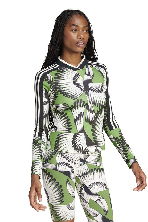 adidas Sportswear, Bluza elastica cu model, Alb/Verde/Negru