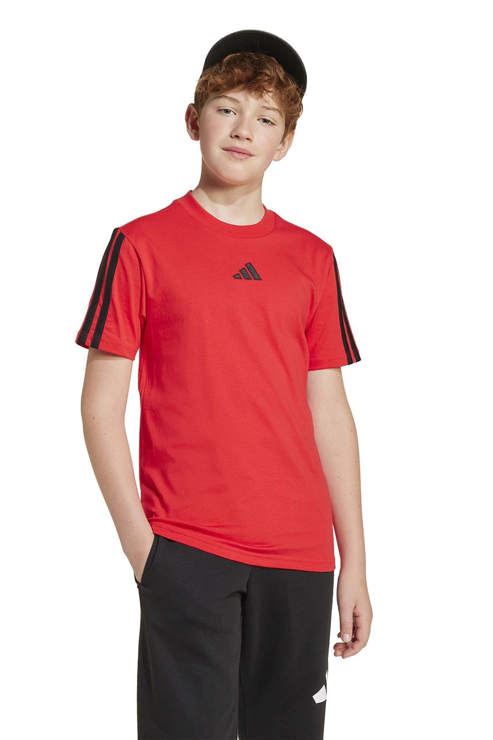adidas Sportswear, Tricou cu detalii logo, Rosu, 140 CM