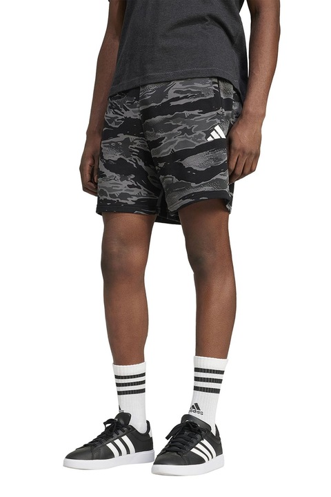 adidas Sportswear, Pantaloni scurti din amestec de bumbac cu logo, Negru/Gri inchis