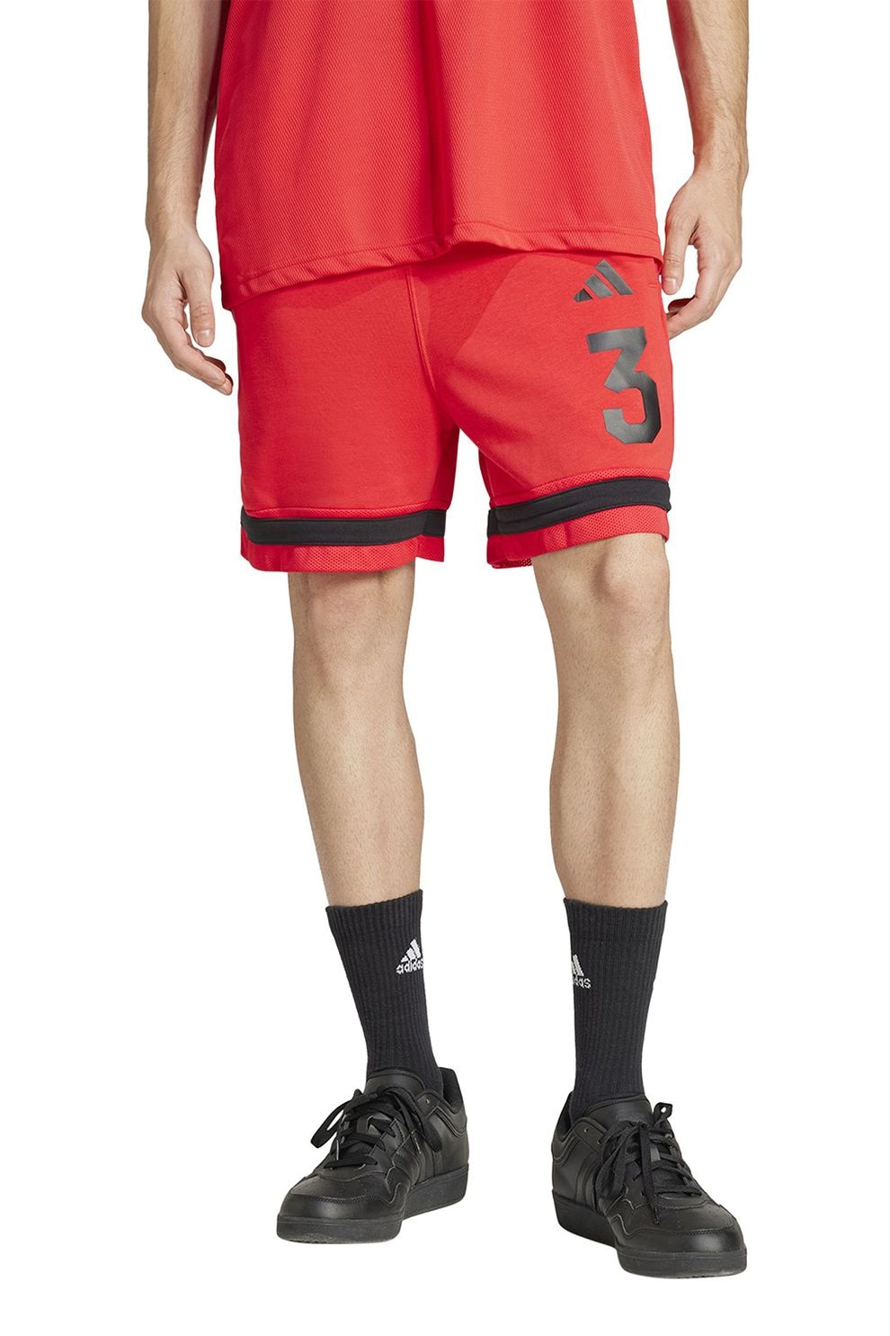 adidas Sportswear, Pantaloni scurti cu logo, Rosu, Negru, L