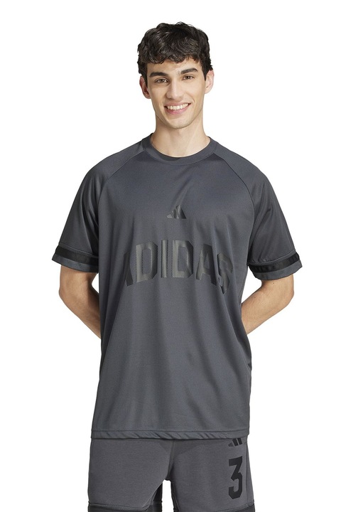 adidas Sportswear,Tricou cu logo si decolteu la baza gatului, Gri inchis