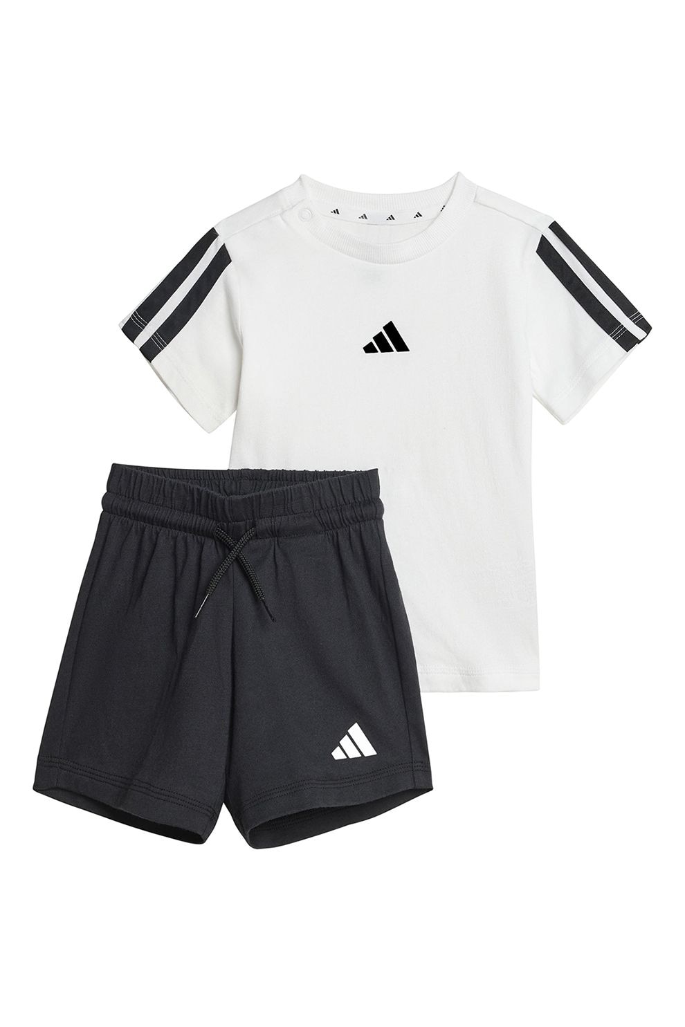 adidas Sportswear, Set de tricou si pantaloni scurti de bumbac, Alb, Negru, 74 CM