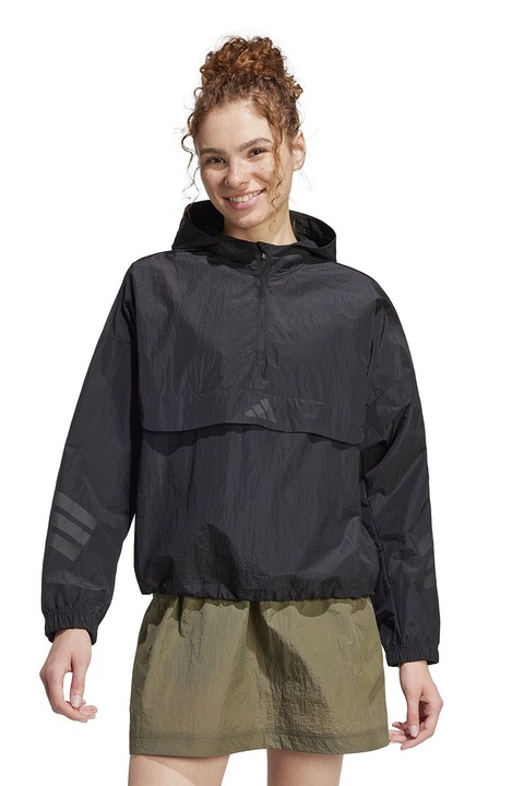 adidas Sportswear, Jacheta cu gluga si fenta cu fermoar, Negru