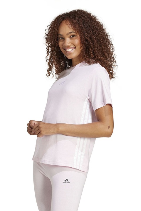 adidas Sportswear, Tricou din bumbac cu decolteu la baza gatului, Roz pastel