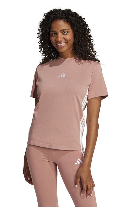 adidas Sportswear, Tricou din bumbac cu decolteu la baza gatului, Roz somon