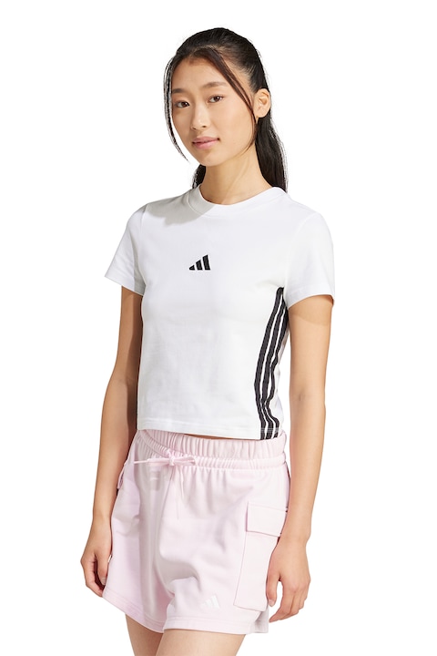 adidas Sportswear, Essentials szűk fazonú crop póló, Fehér/Fekete