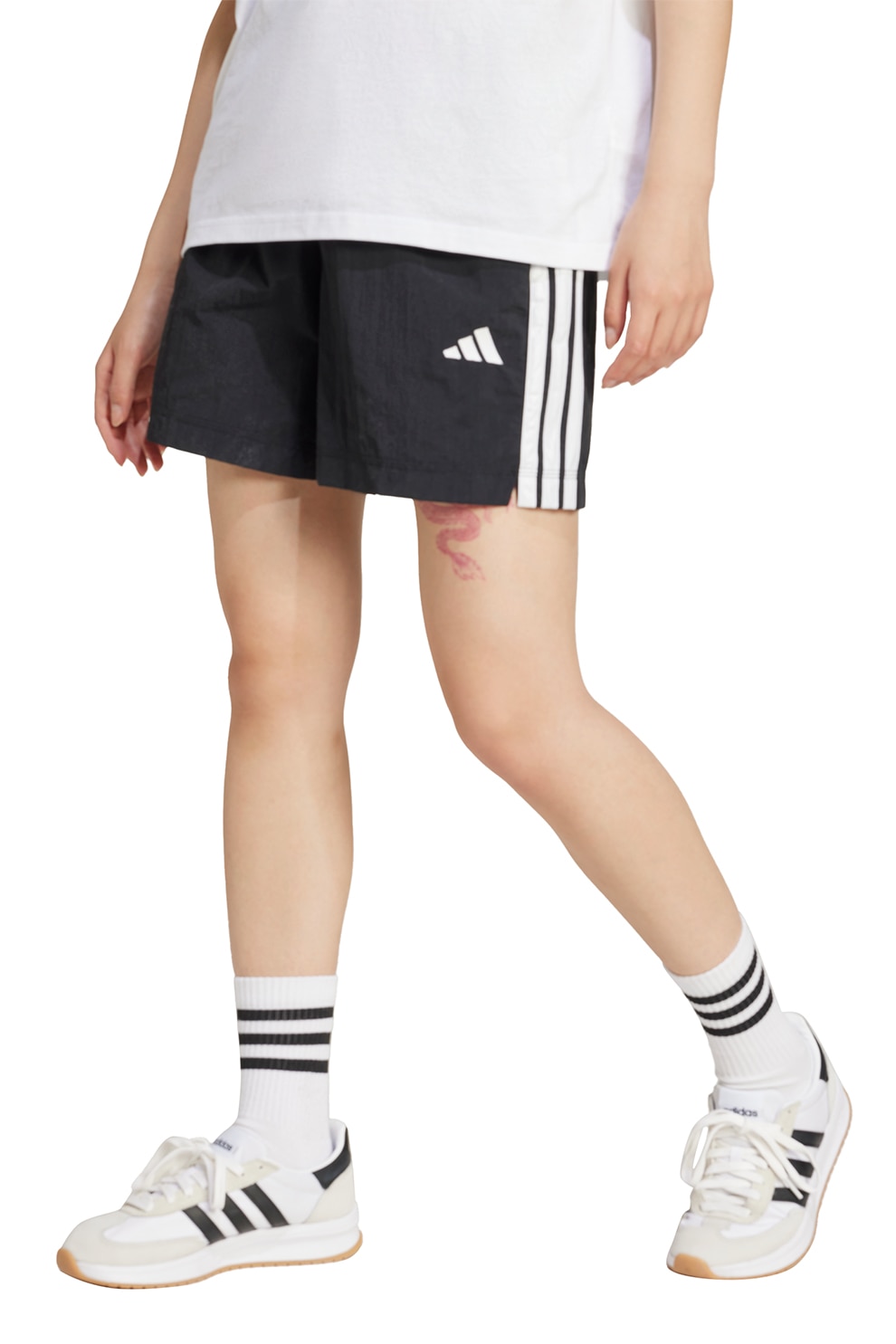 adidas Sportswear, Pantaloni scurti cu talie ajustabila, Alb, Negru stins, S