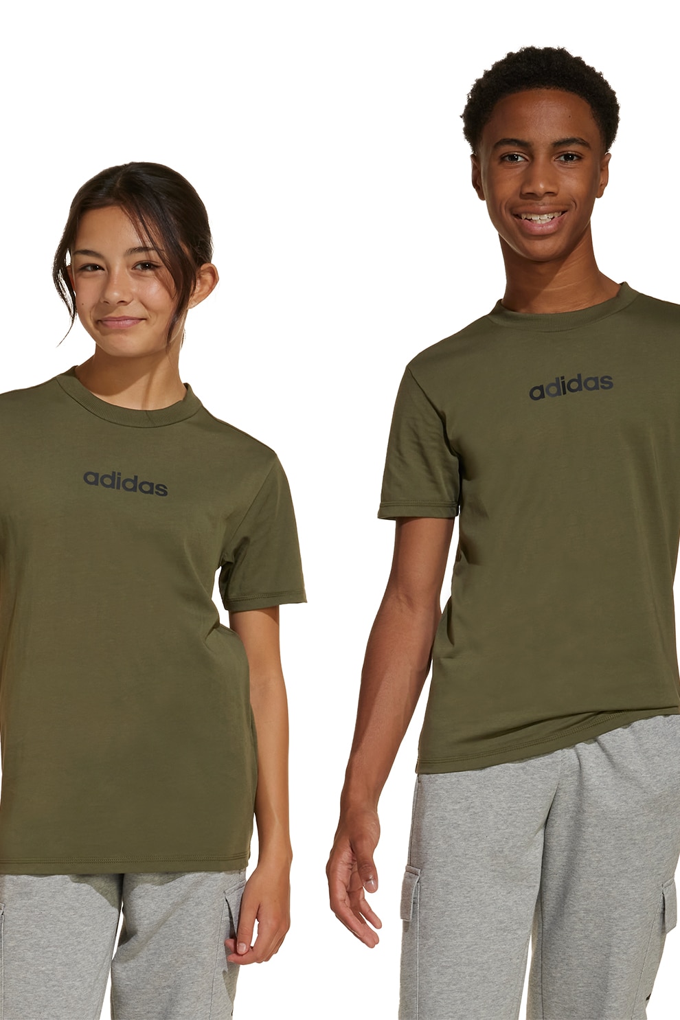 adidas Sportswear, Tricou cu decolteu la baza gatului si logo pe piept, Kaki pal, 140 CM