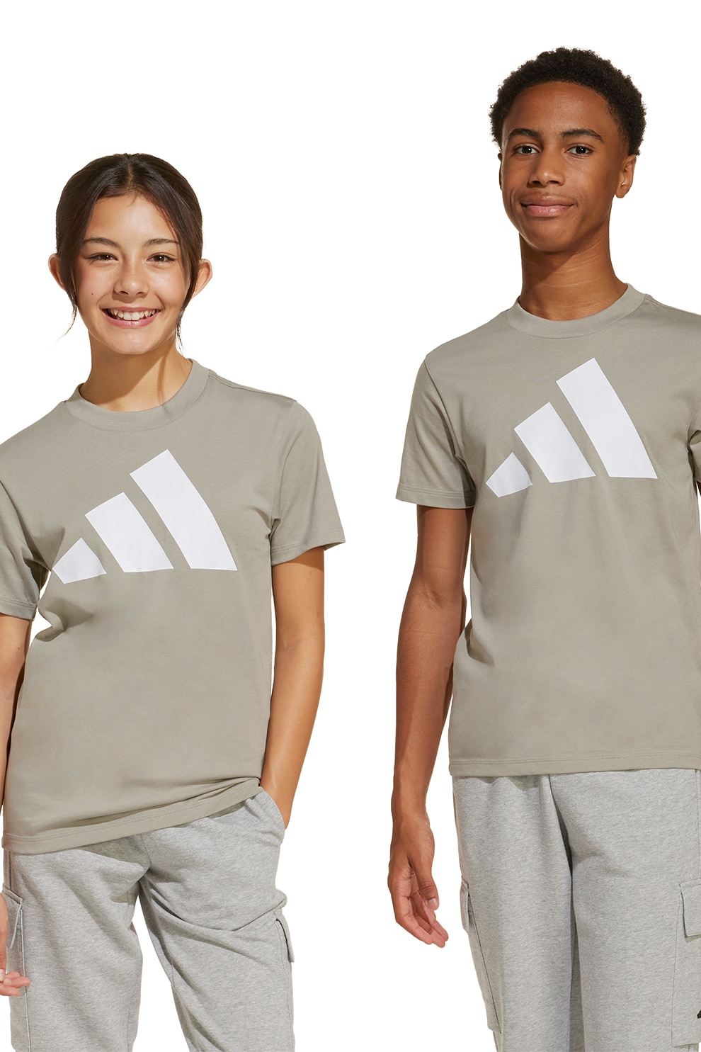 adidas Sportswear, Tricou din bumbac cu imprimeu logo cauciucat, Maro taupe deschis, 140 CM