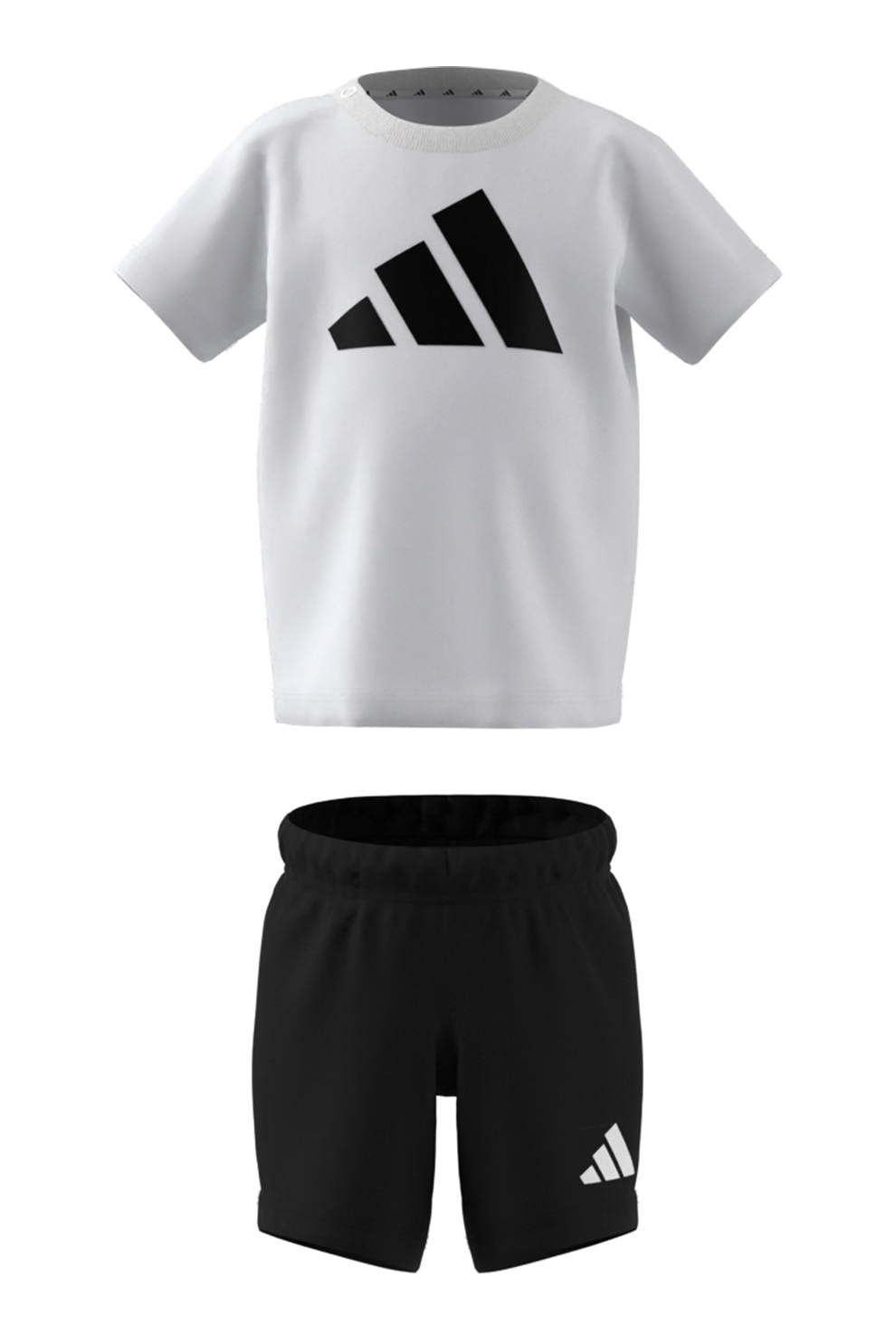 adidas Sportswear, Set de pantaloni scurti si tricou cu imprimeu logo, Alb, Negru, 74 CM