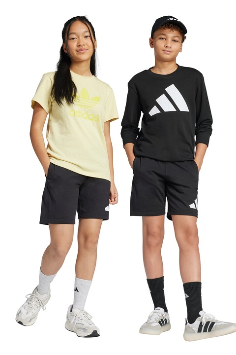 adidas Sportswear, Bermude cu imprimeu logo, Alb/Negru