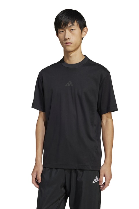 adidas Sportswear, Tricou cu decolteu la baza gatului si detaliu cu model monograma, Negru