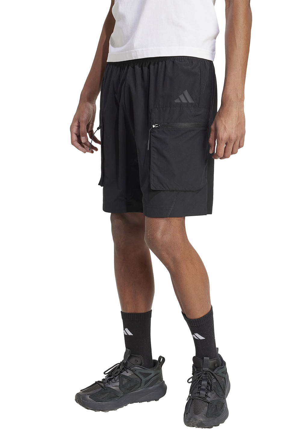 adidas Sportswear, Pantaloni scurti cargo cu snur de ajustare, Negru, S