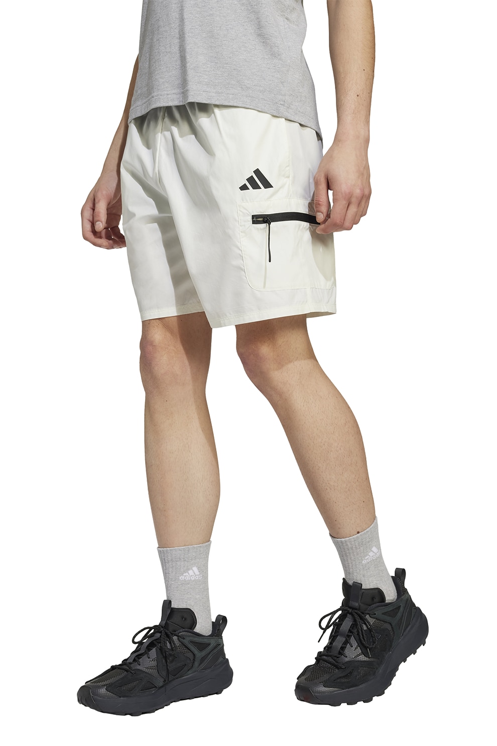 adidas Sportswear, Pantaloni scurti cu snur de ajustare si buzunare, Alb murdar, M