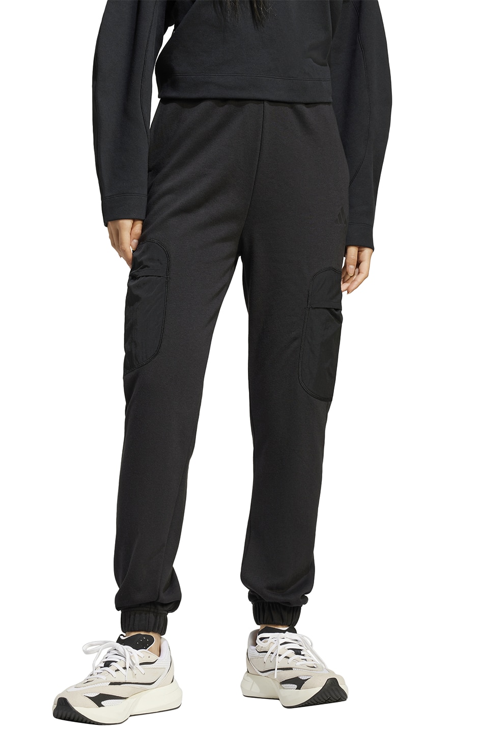 adidas Sportswear, Pantaloni de trening cargo cu talie inalta, Negru, M