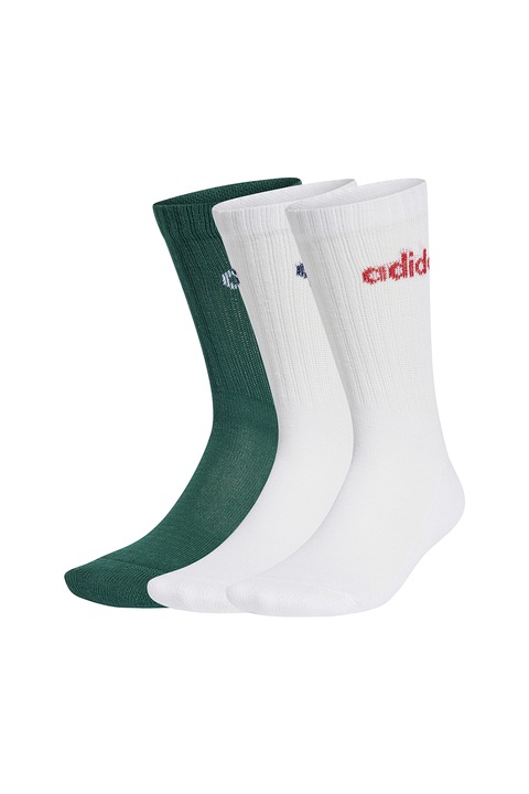 adidas Performance, Унисекс дълги чорапи с рипс - 3 чифта, Бял/Бледозелен