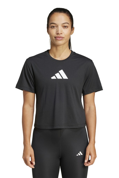 adidas Performance, Tricou crop cu logo, pentru fitness, Negru