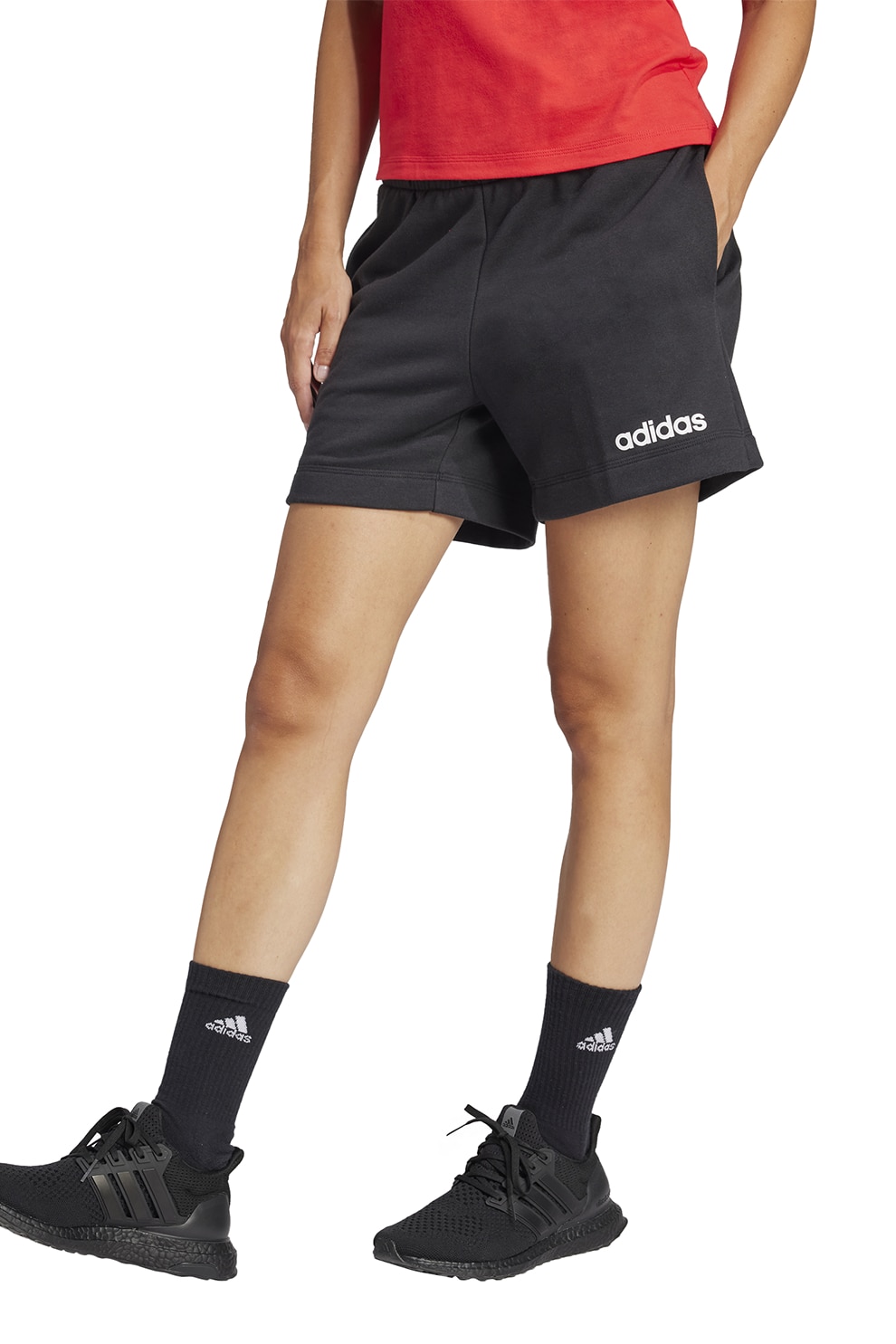 adidas Sportswear, Pantaloni scurti din amestec de bumbac cu logo, Negru, XS