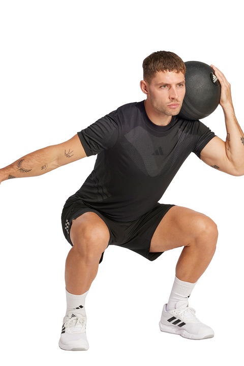 adidas Performance, Фитнес тениска с овално деколте, Черен/Сив