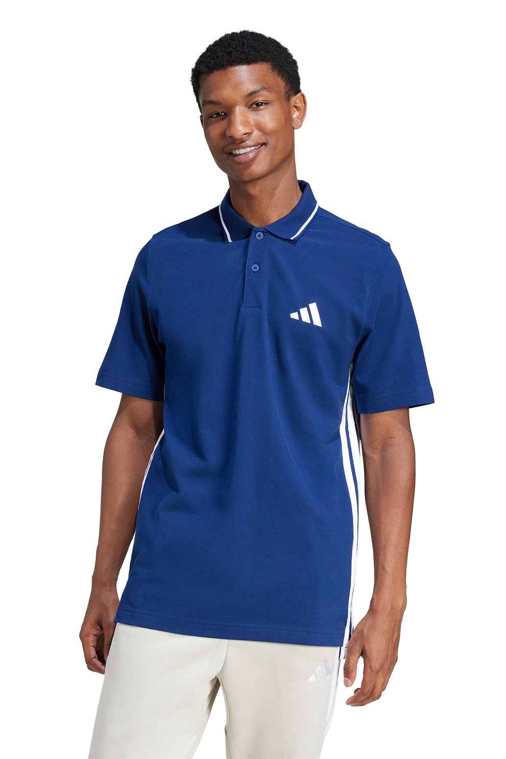 adidas Sportswear, Tricou polo cu logo, Alb, Albastru inchis, S