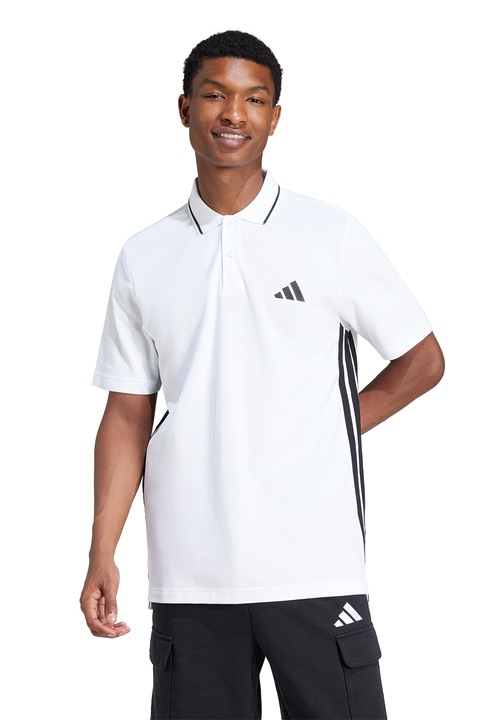 adidas Sportswear, Tricou polo cu logo, Negru/Alb optic
