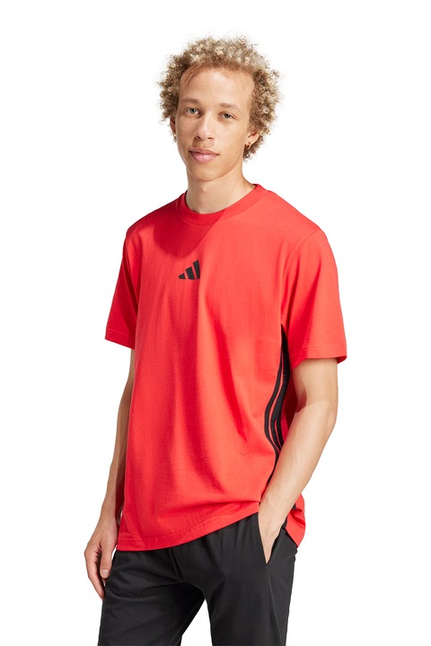 adidas Sportswear, Kerek nyakú pamutpóló, Fekete/Mandarinszín