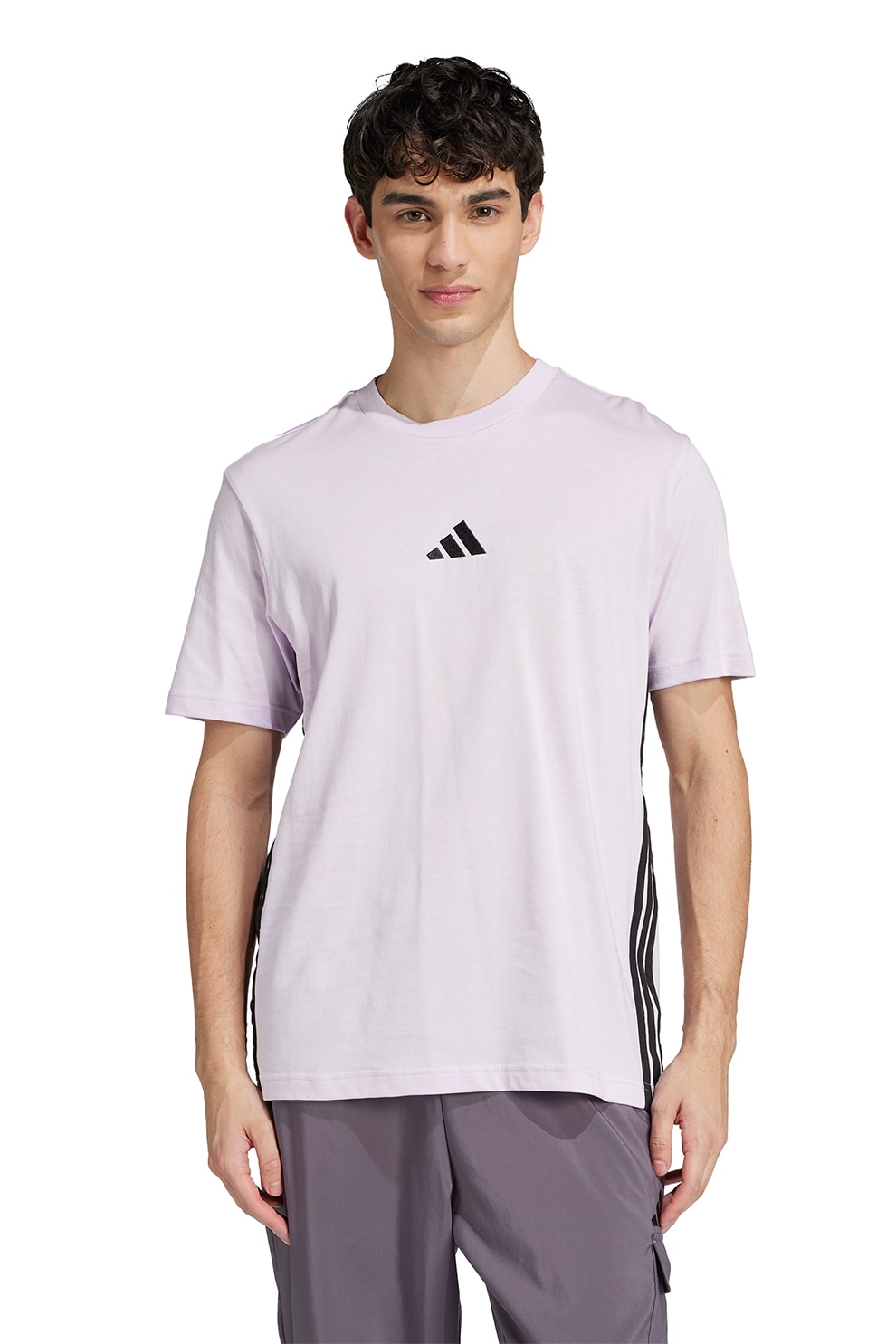 adidas Sportswear, Tricou din bumbac cu decolteu la baza gatului si logo, Negru, Lila, M