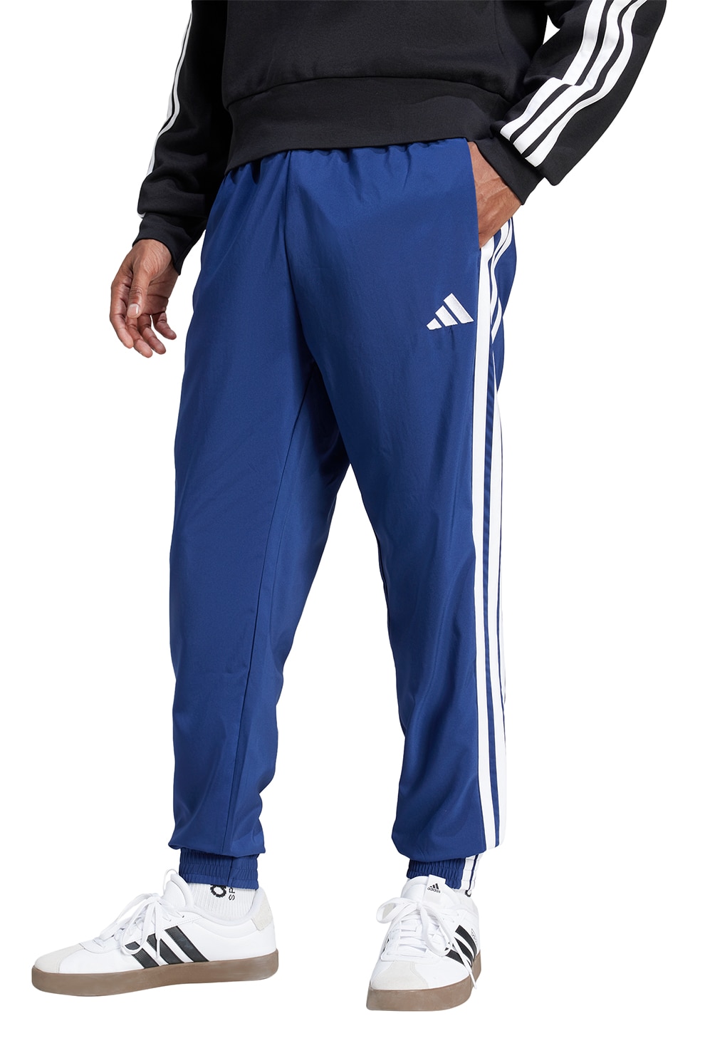 adidas Sportswear, Pantaloni de trening cu detaliu logo, Alb, Albastru inchis, M