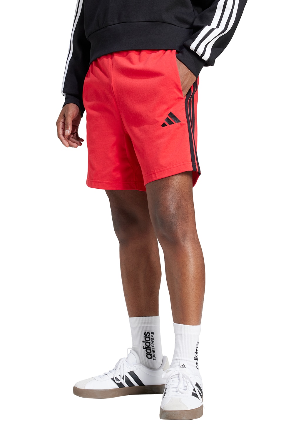 adidas Sportswear, Bermude cu logo, Negru, Rosu vermillion, S