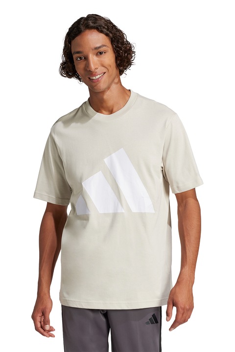 adidas Sportswear, Tricou cu decolteu la baza gatului si imprimeu logo, Alb fildes