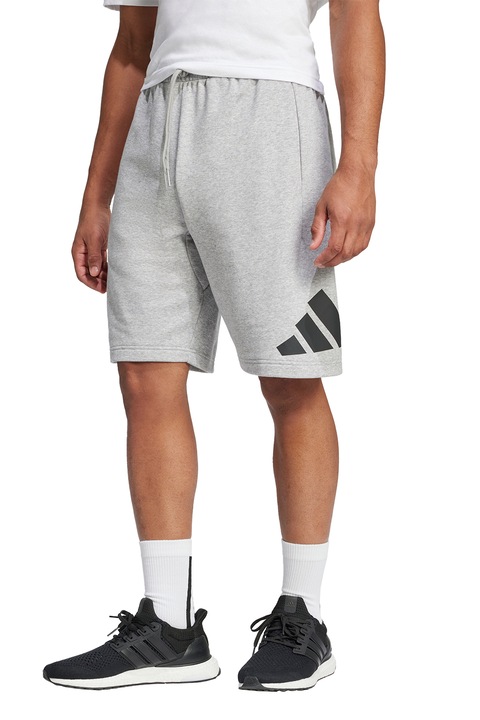 adidas Sportswear, Pamuttartalmú rövidnadrág logómintával, Fekete/Melange világosszürke