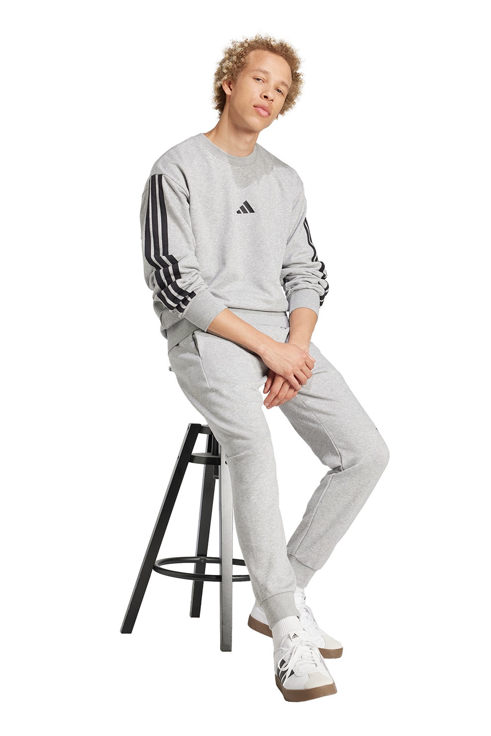adidas Sportswear, Pantaloni de trening cu talie ajustabila, Negru, Gri deschis melange, M