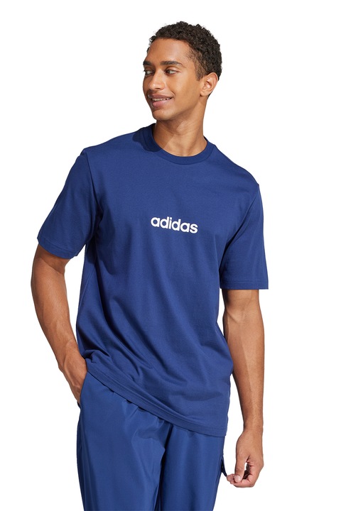 adidas Sportswear, Тениска с овално деколте и лого, Бял/Тъмносин