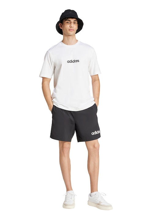 adidas Sportswear, Tricou cu logo si decolteu la baza gatului, Negru/Alb optic
